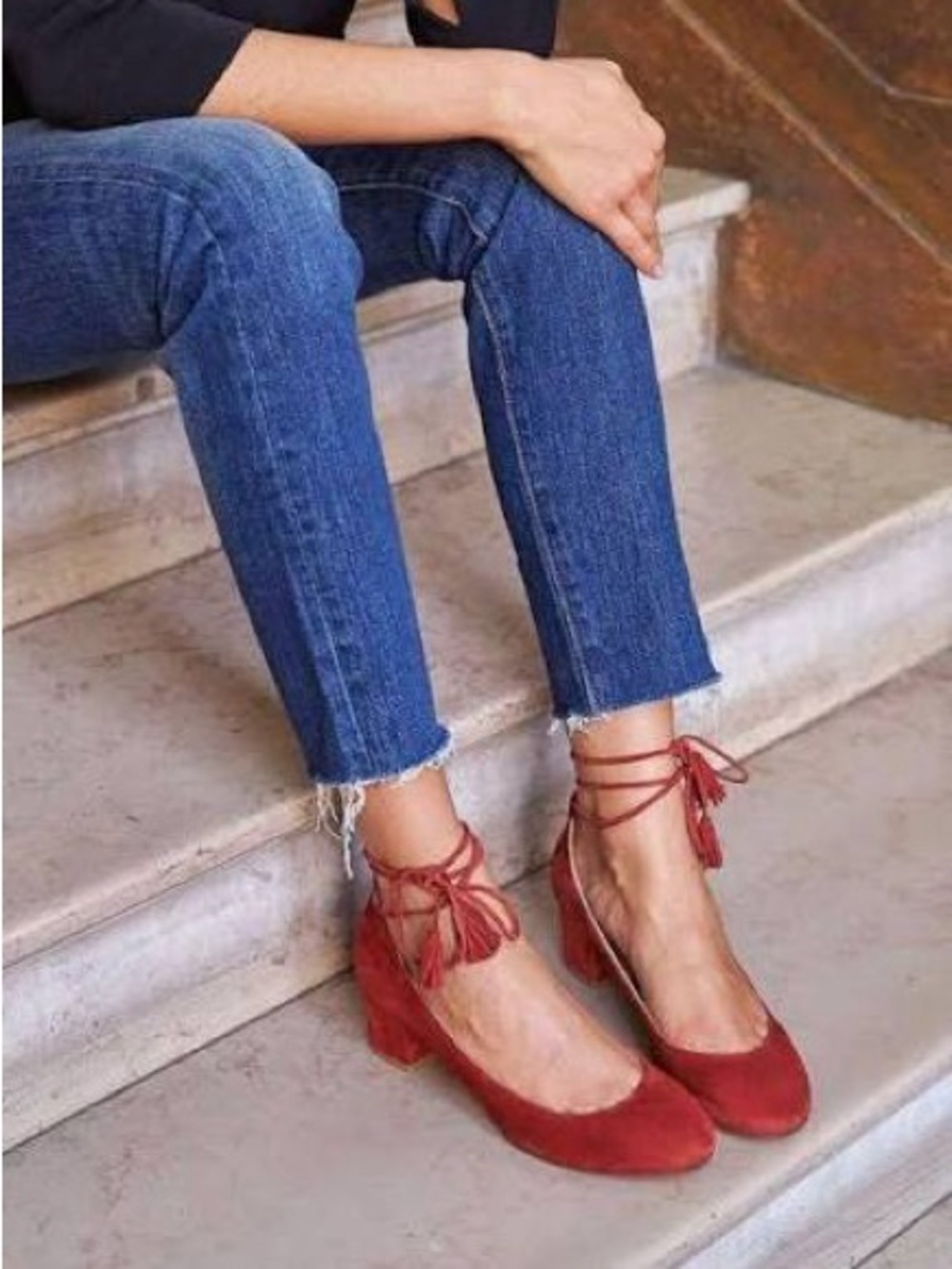 Sézane Red Suede Lace-Up Heels